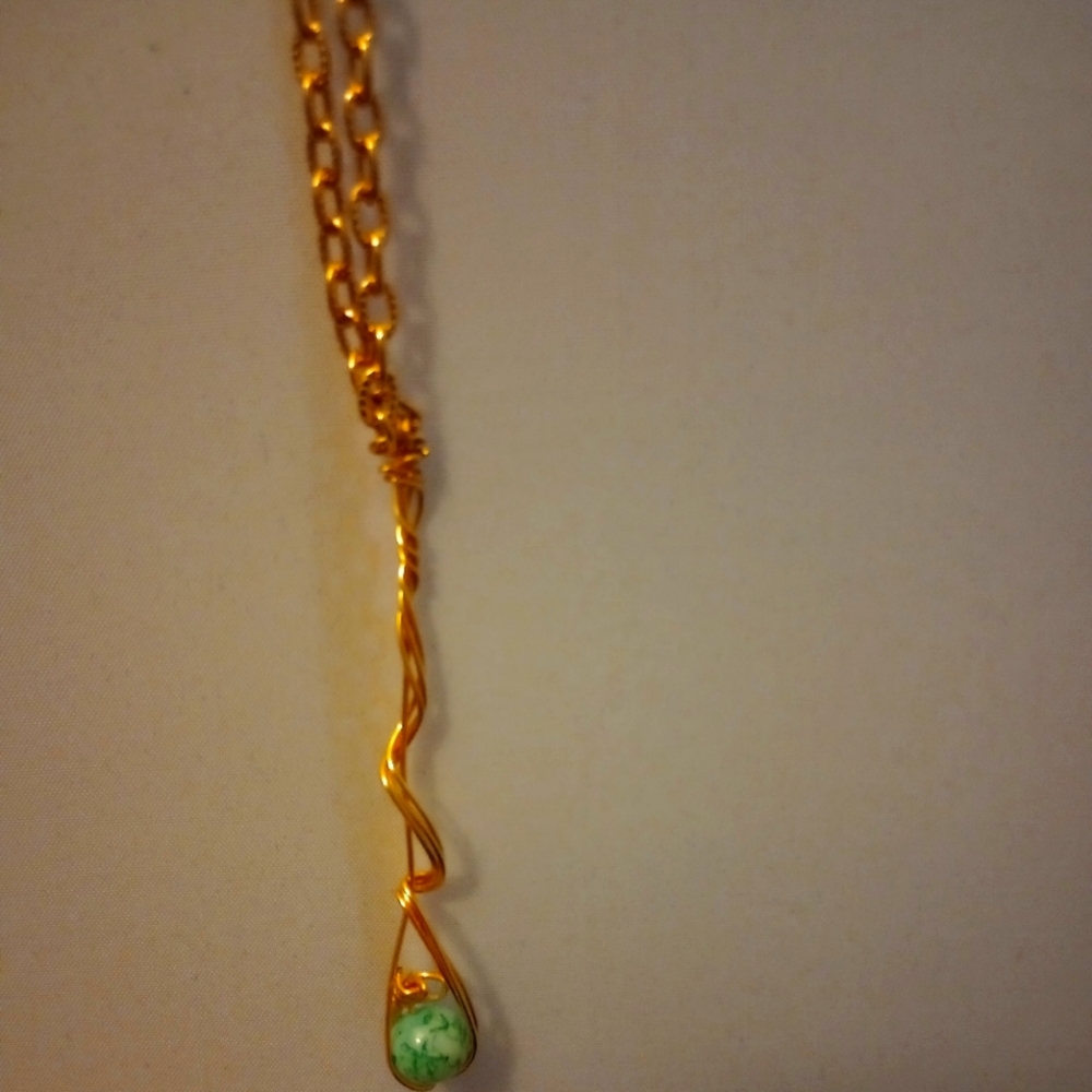 Glass beaded wire wrapped pendant necklace